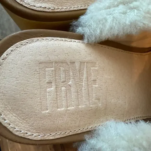 Women's Frye Jessica Leather and Shearling Block Heel Clog in Tan Size 8.5 NEW - Picture 4 of 7